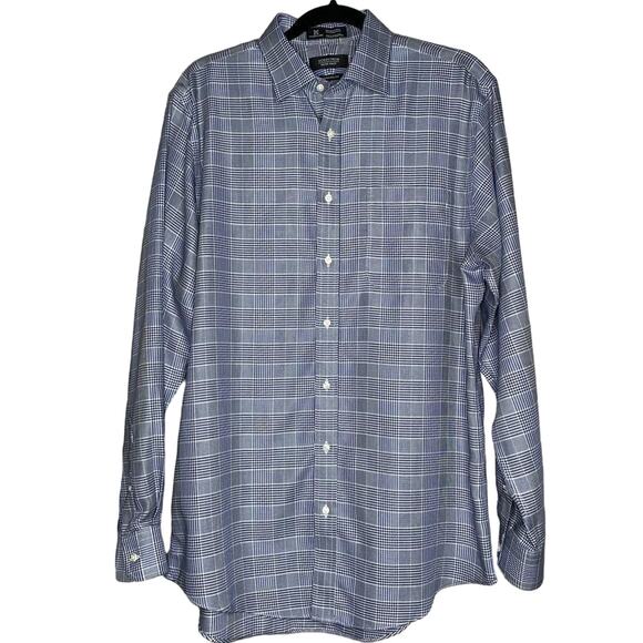 Nordstrom Other - Nordstrom Mens Smartcare Blue & White Glen Plaid BDS Sz 15 1/2 - 35